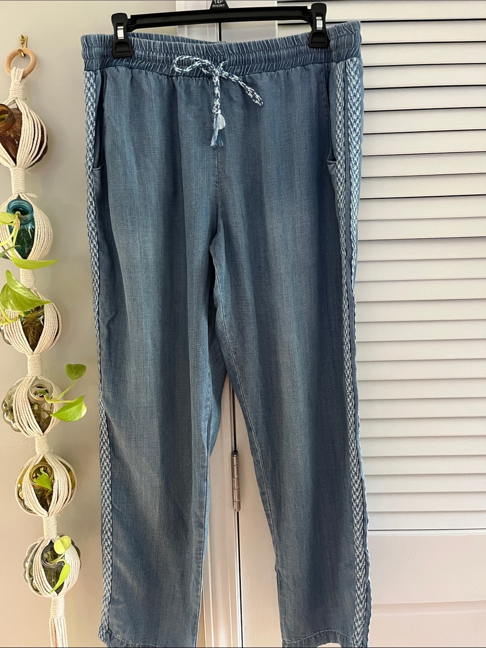 For The Republic Light Blue Straight-Leg Jeans with Braided Side Trim